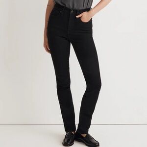 Madewell Stovepipe Slim Straight High Rise Raw Hem Jeans in Black Rinse Wash
